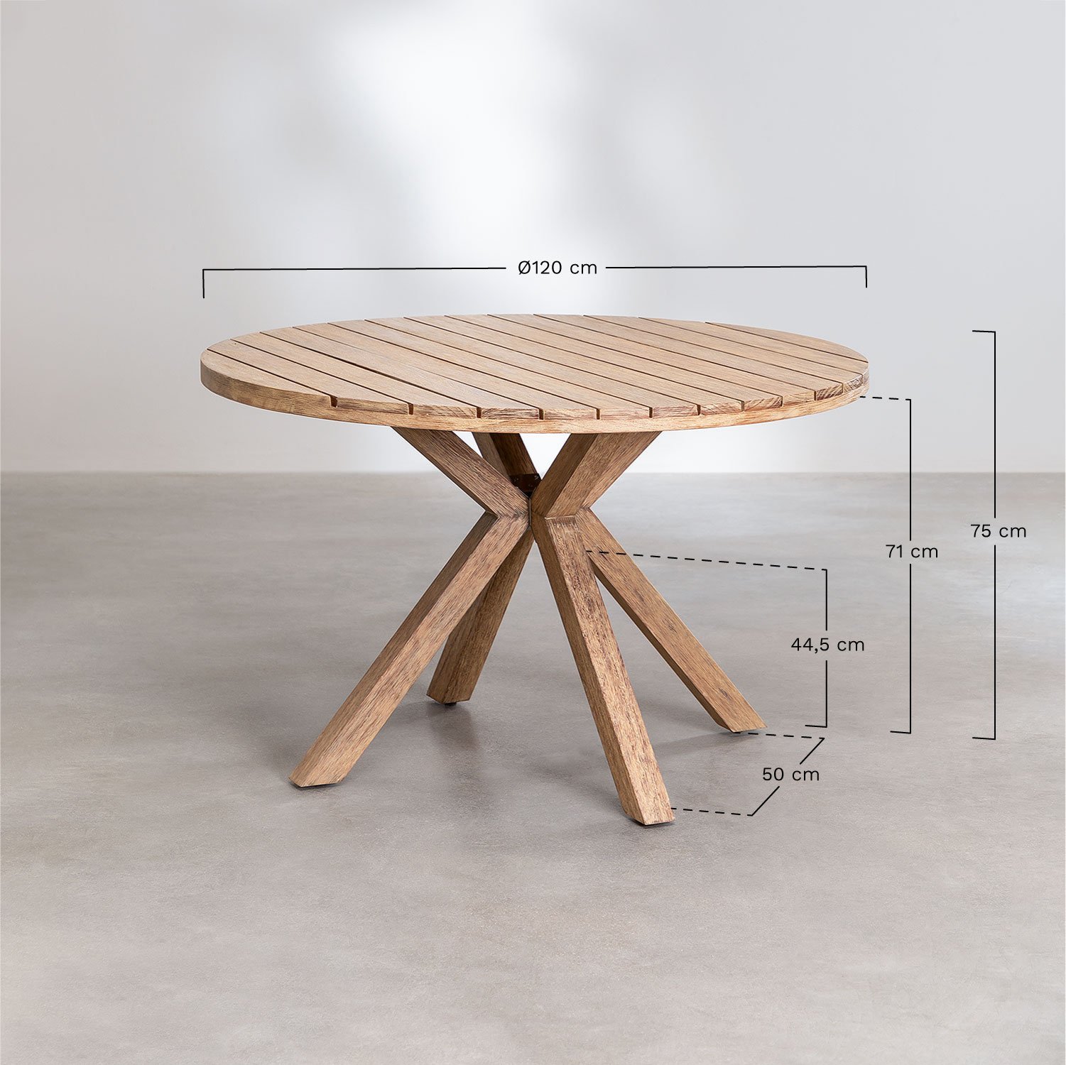 Ensemble de table ronde en bois (Ø120 cm) Naele et 6 chaises de salle à manger Barker, mesures