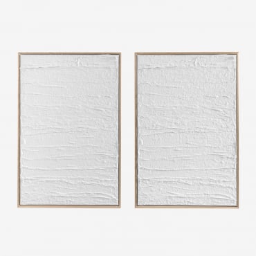 Ensemble De 2 Tableaux Décoratifs En Relief En Plâtre (60x90 Cm) Leclerc Blanc - Sklum