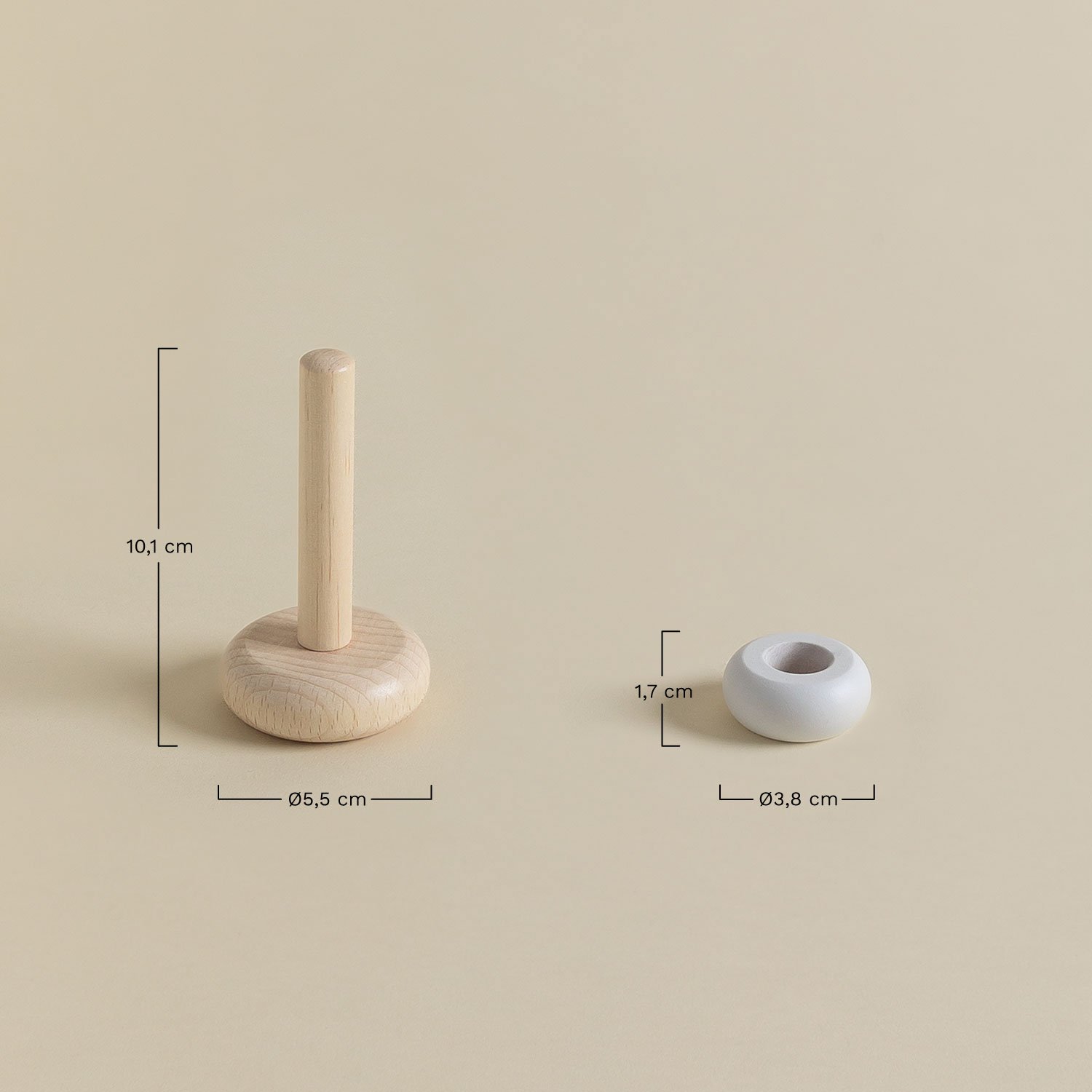 Bagues empilables en bois Bungo Kids, mesures