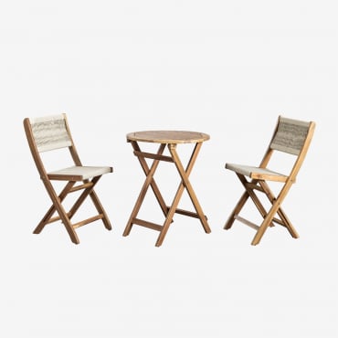 Ensemble Table Ronde (ø60 Cm) Et 2 Chaises De Jardin Pliantes En Bois D'acacia Delawer Classic Beige Crème - Sklum