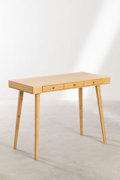 Bureau 100x50 cm en bambou avec tiroirs Takeo