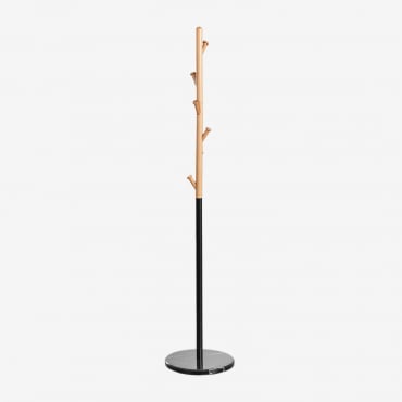 Porte-manteau Sur Pied En Métal Et Bois De Hêtre Lauso Noir - Sklum