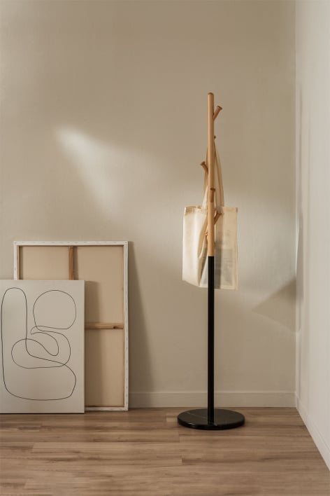 Porte-manteau sur pied en bois de hêtre et marbre Lauso