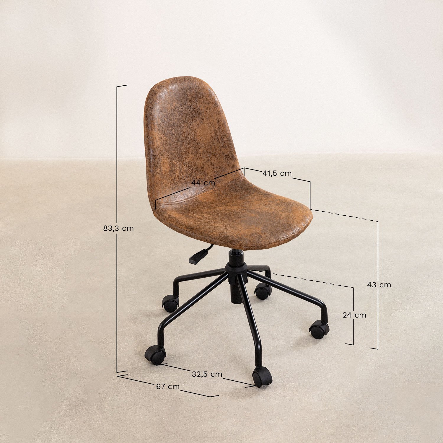 Chaise de bureau en similicuir Glamm, mesures