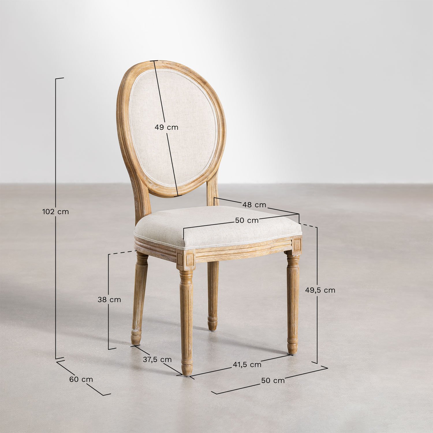 Lot de 2 chaises de salle à manger rembourrées Sunna, mesures