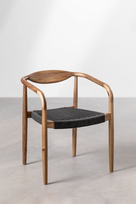 Lot de 4 chaises de salle à manger en bois d'acacia et corde tressée Mallory - Gris Anthracite