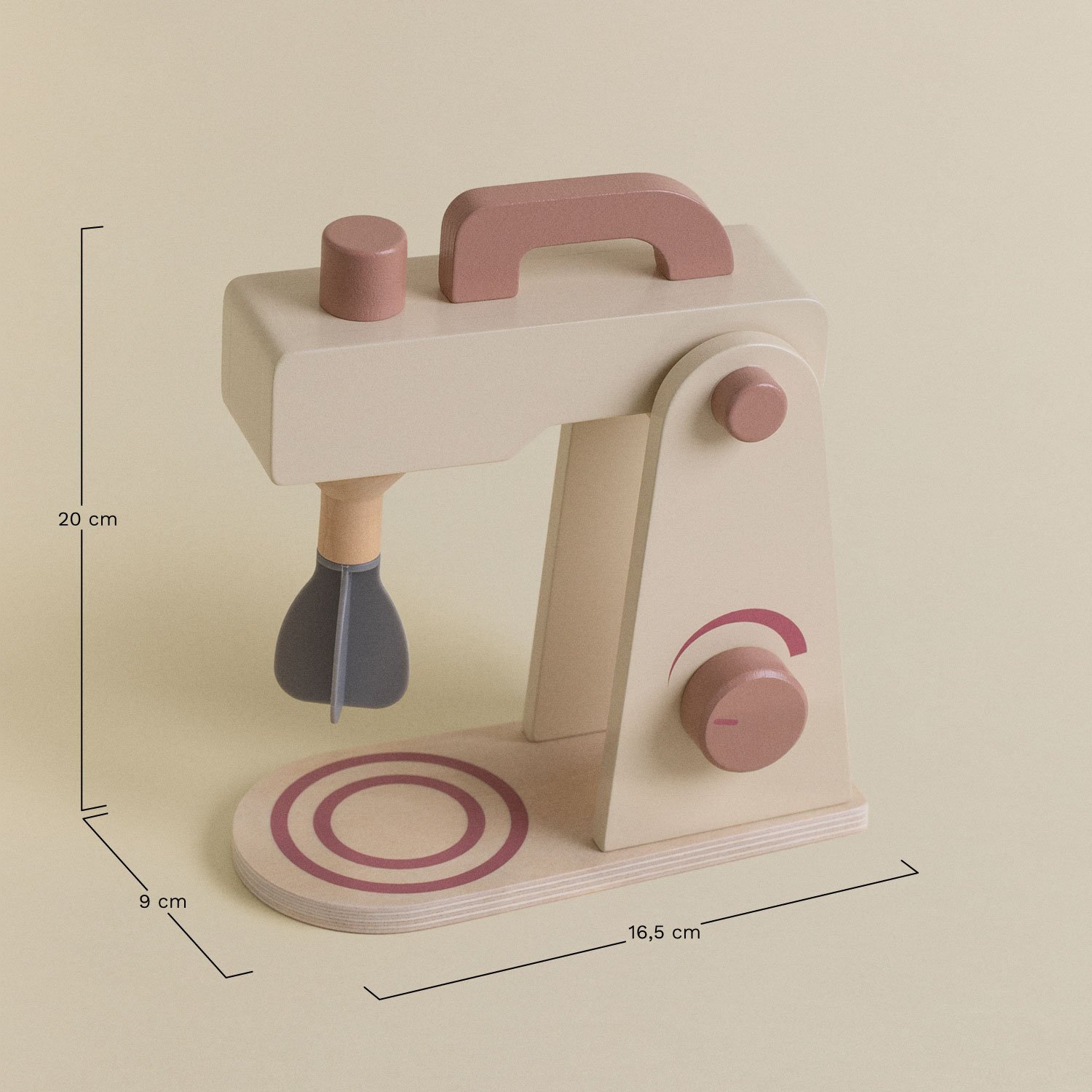 Mixeur avec accessoires de pâtisserie en bois Mardivu Kids, mesures