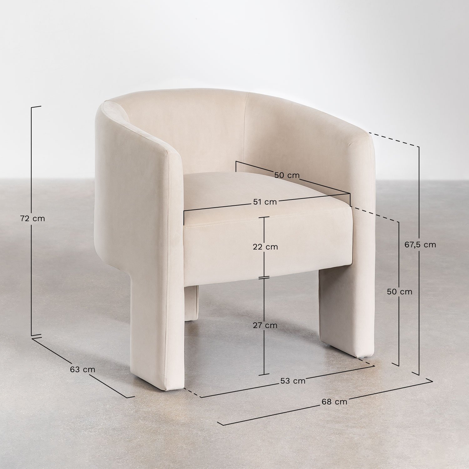 Chaise de salle à manger en velours Xastru, mesures