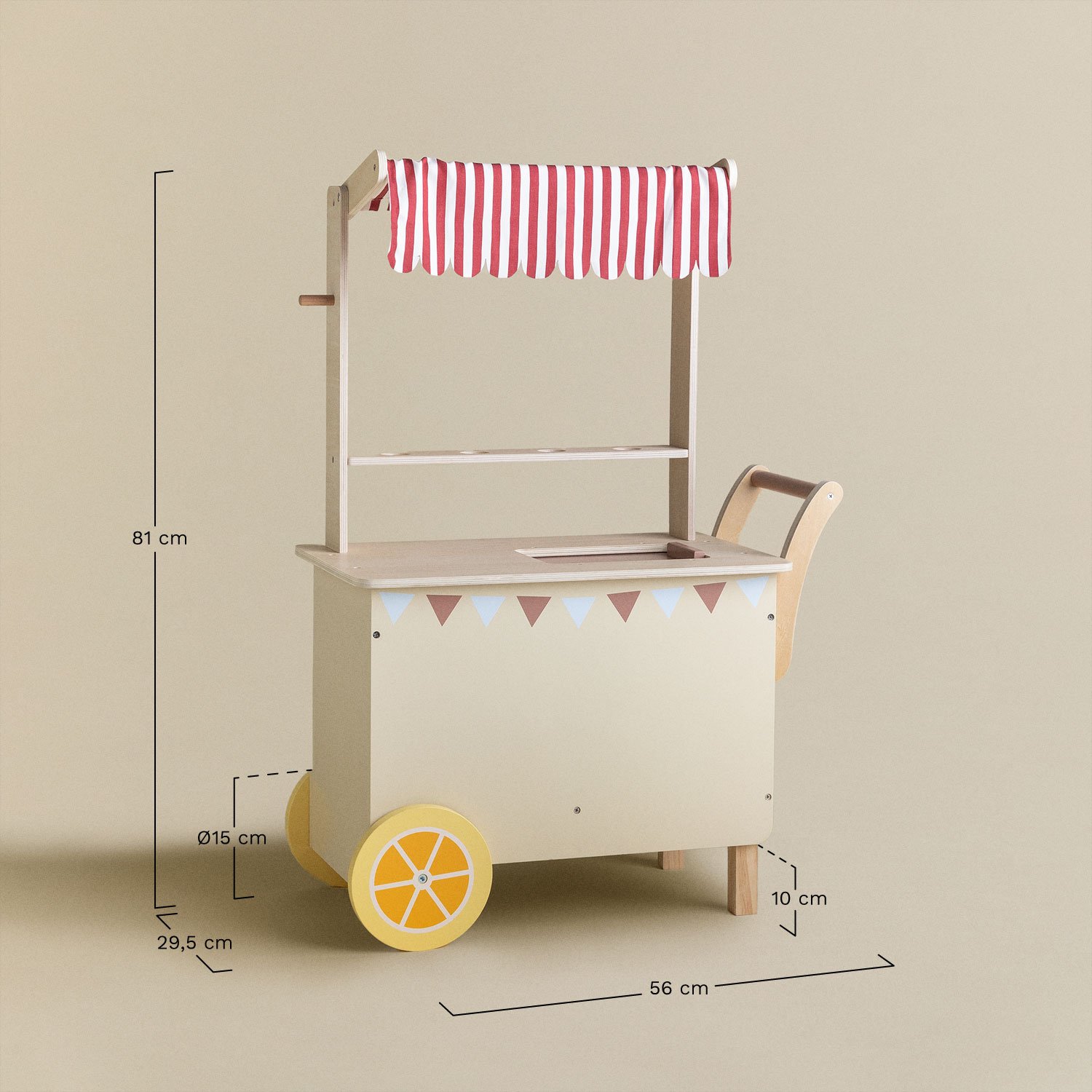 Chariot à glaces en bois Dijonay Kids, mesures