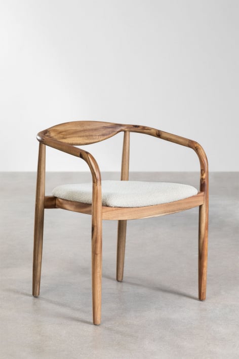 Pack de 4 chaises de salle à manger en bois d'acacia et tissu bouclé Mallory