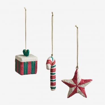 Set De 3 Décorations De Noël Artisanales En Papier Mâché Randolf Rouge Grenat - Sklum
