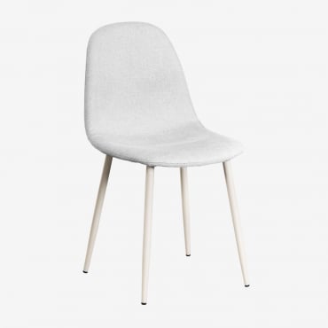 Pack De 4 Chaises De Salle À Manger En Tissu Et Acier Glamm Deluxe Beige Crème & Tissu Blanc Cassé - Sklum