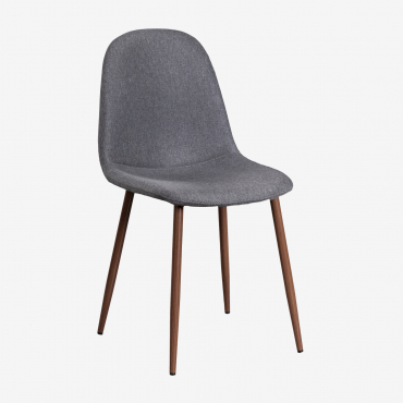Pack 4 Chaises De Salle À Manger Glamm Bois Foncé & Lin Gris Anthracite - Sklum