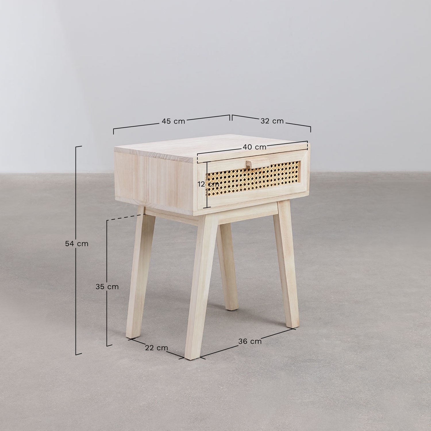 Table de chevet en bois Ralik Design avec tiroir, mesures