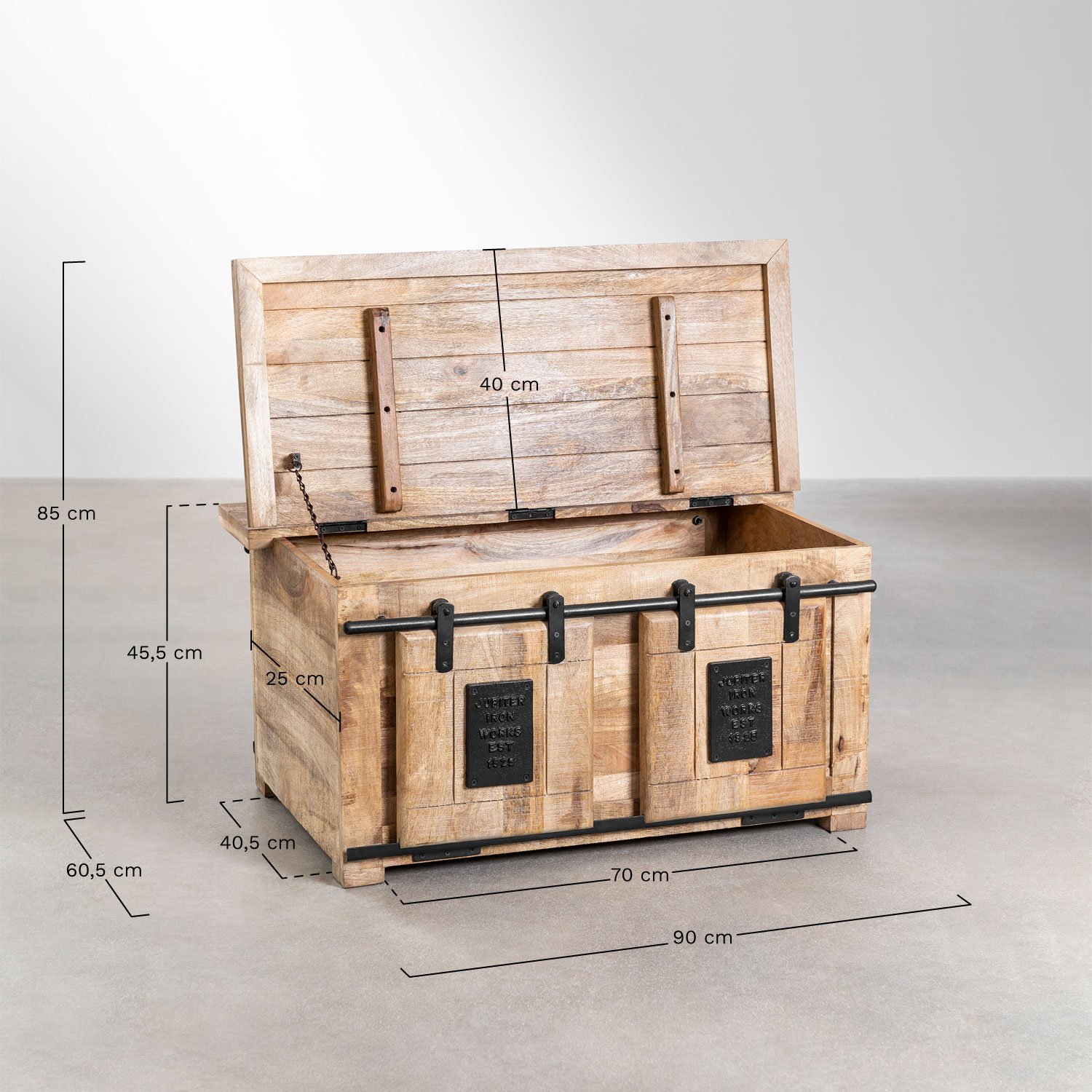 Table basse en bois Uain Style, mesures