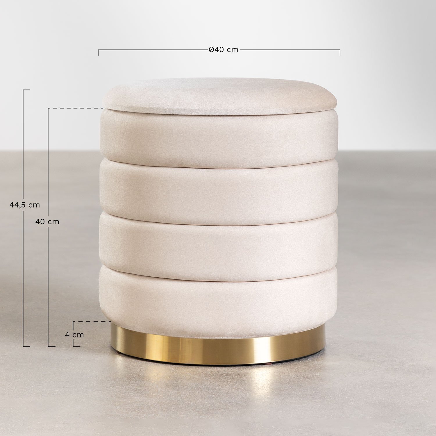 Pouf de rangement en velours Bradford, mesures