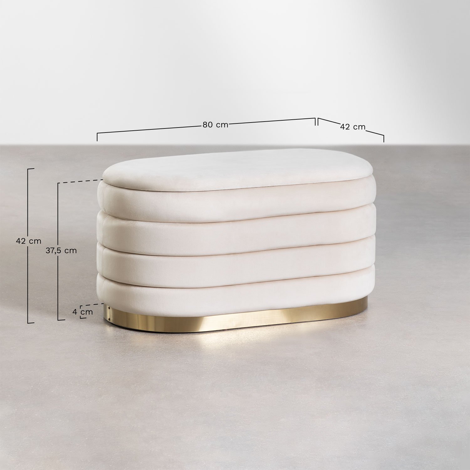 Banc de rangement en velours Bradford, mesures