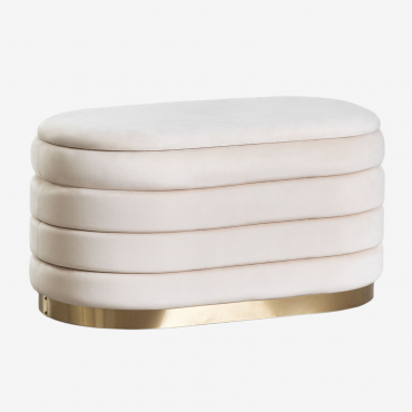 Banc De Rangement En Velours Bradford Blanc Cassé - Sklum