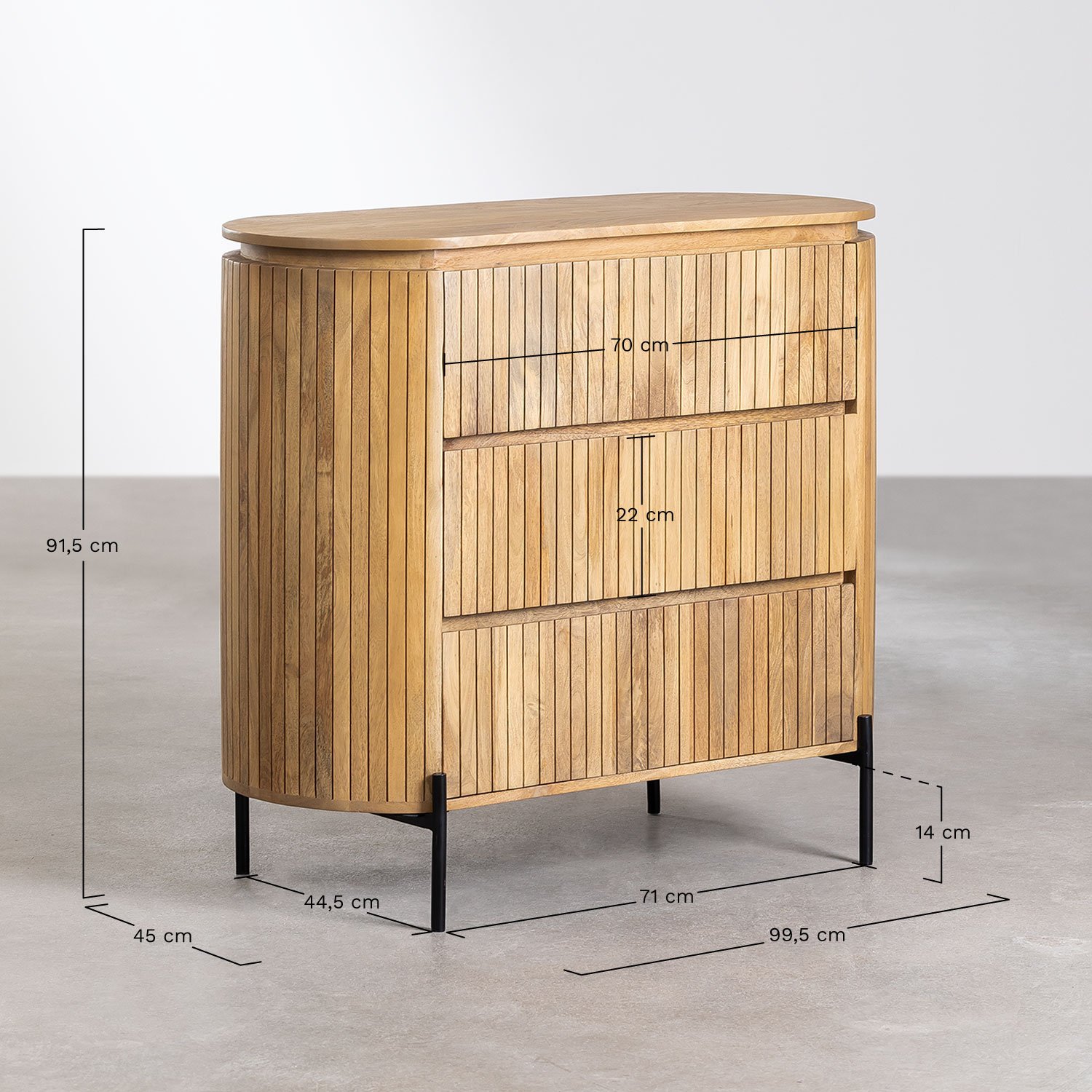 Commode à tiroirs en manguier Analis    , mesures