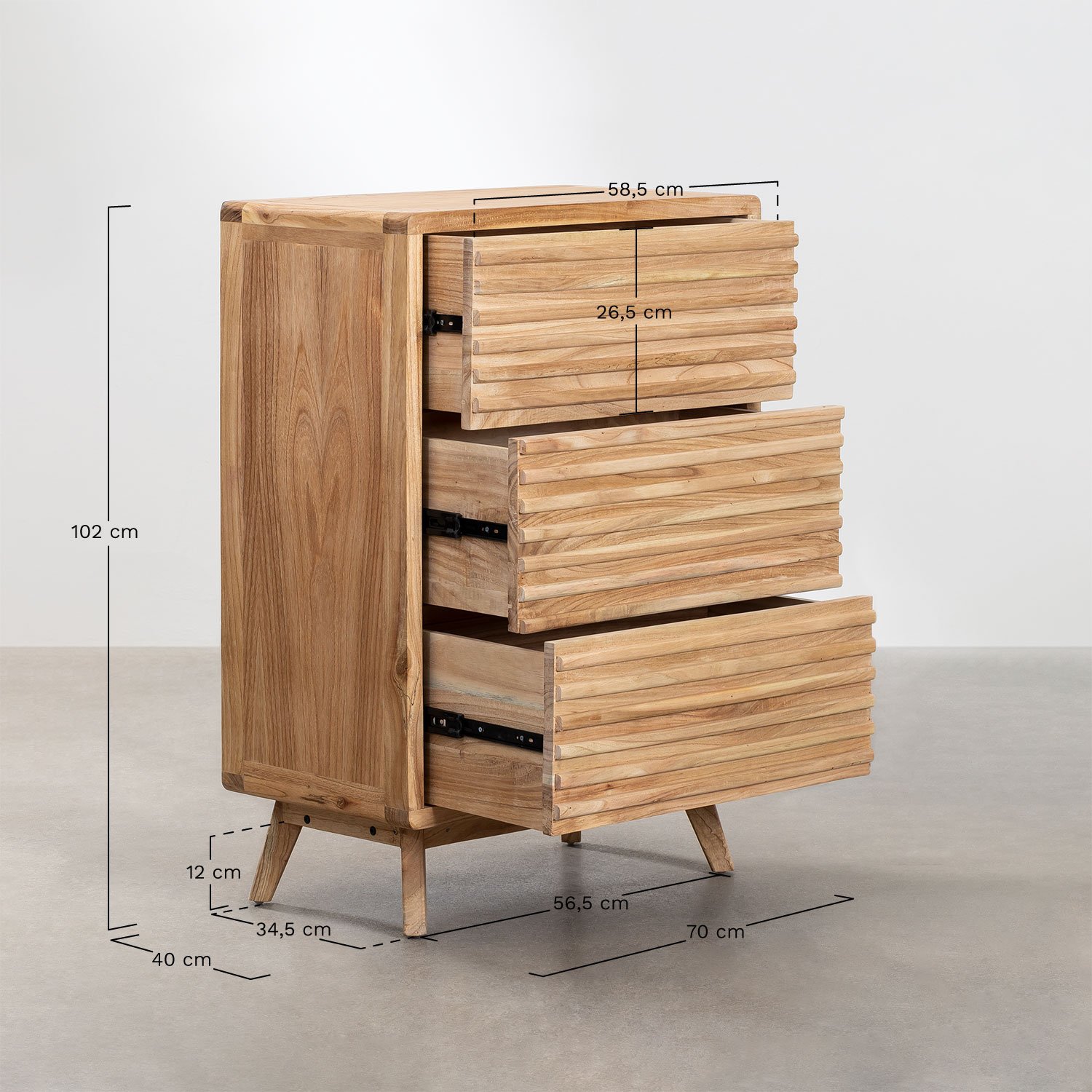 Commode en bois Deleyna, mesures