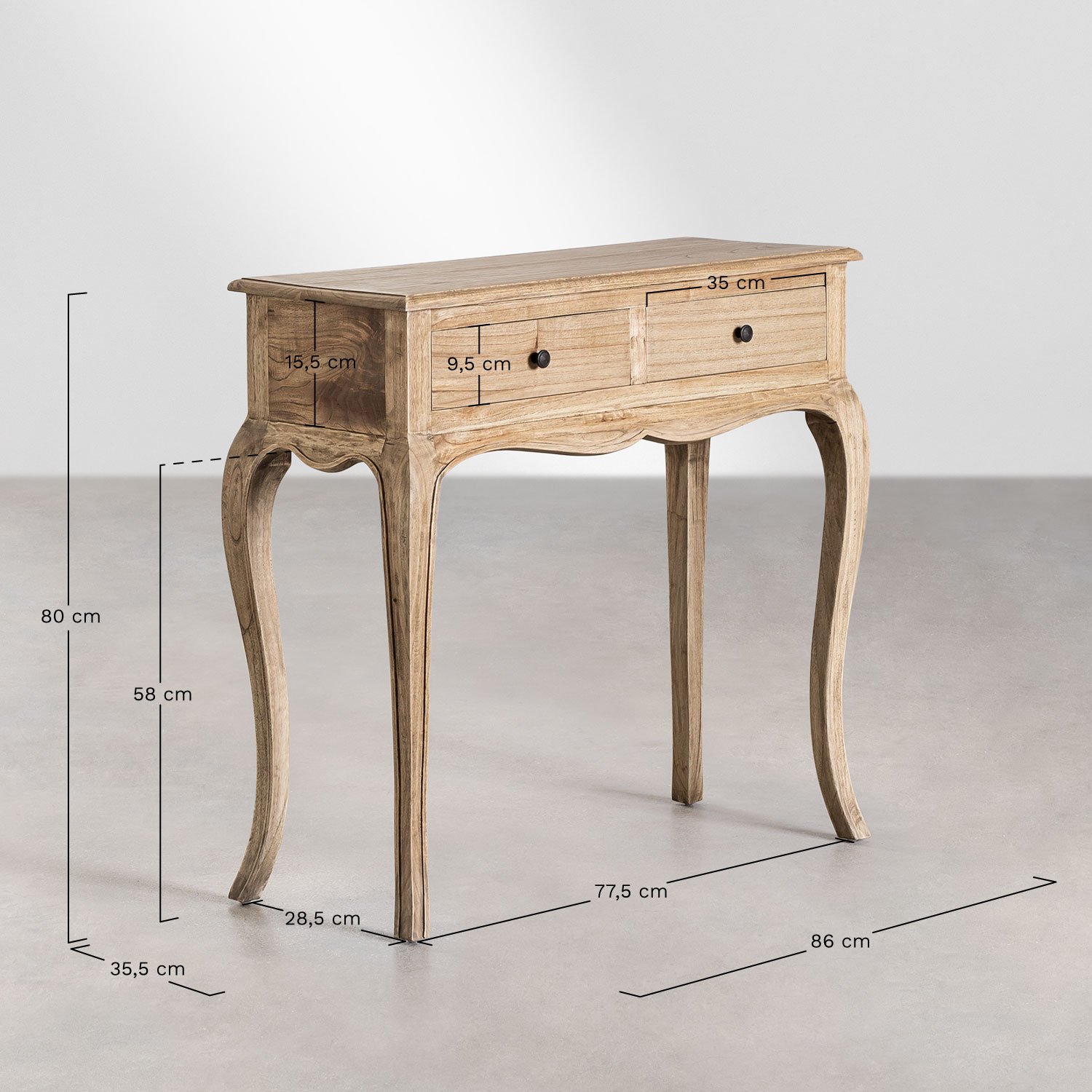 Console d'entrée en bois Teresia, mesures