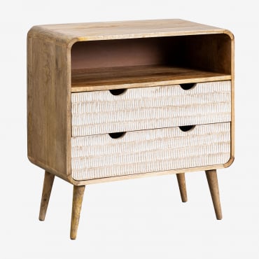 Commode En Bois De Manguier Yulara Naturel - Blanc - Sklum