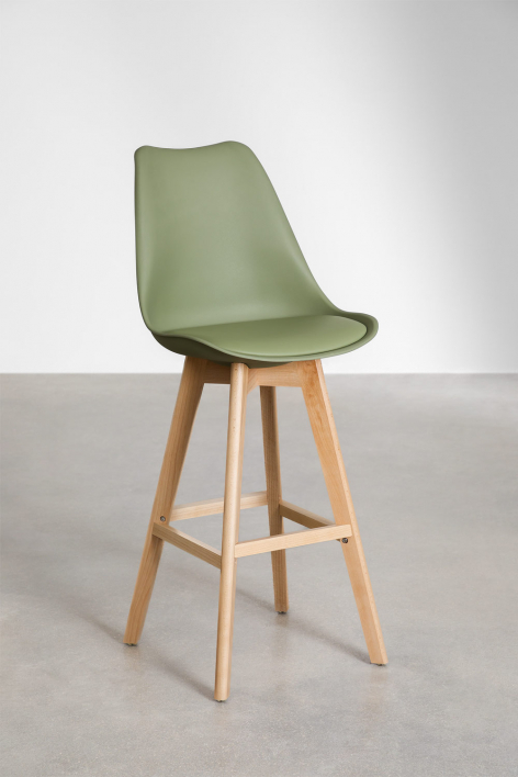 Lot de 2 tabourets hauts 75 cm avec coussin en similicuir vert armée clair Nordic - Vert Militaire Clair