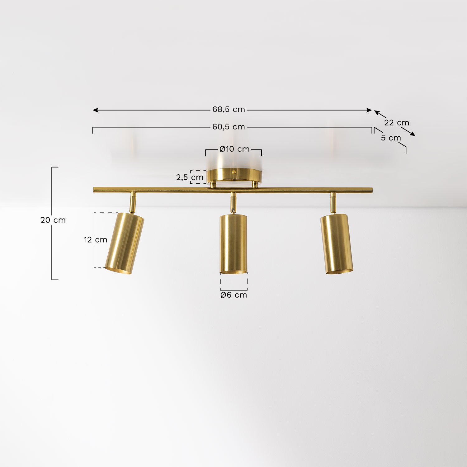 Lampe de plafond orientable en métal Plusie, mesures