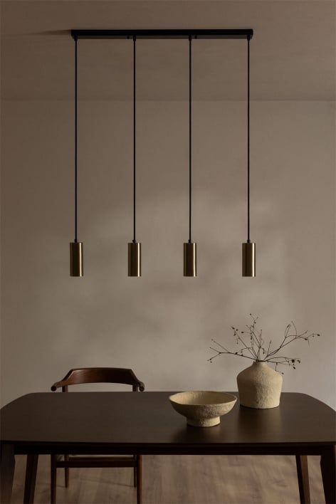 Lampe suspendue en fer avec 4 points lumineux Baysal - Doré