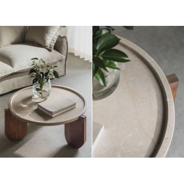 Table basse en marbre et bois de manguier Xantten