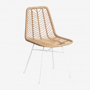 Chaise De Salle À Manger En Rotin Synthétique Gouda Naturel Naturel & Blanc - Sklum