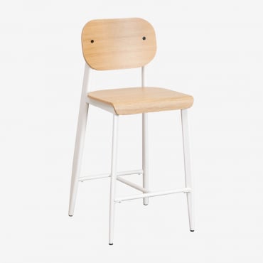 Tabouret Haut 65 Cm En Placage Chêne And Blanc Gardenia - Sklum