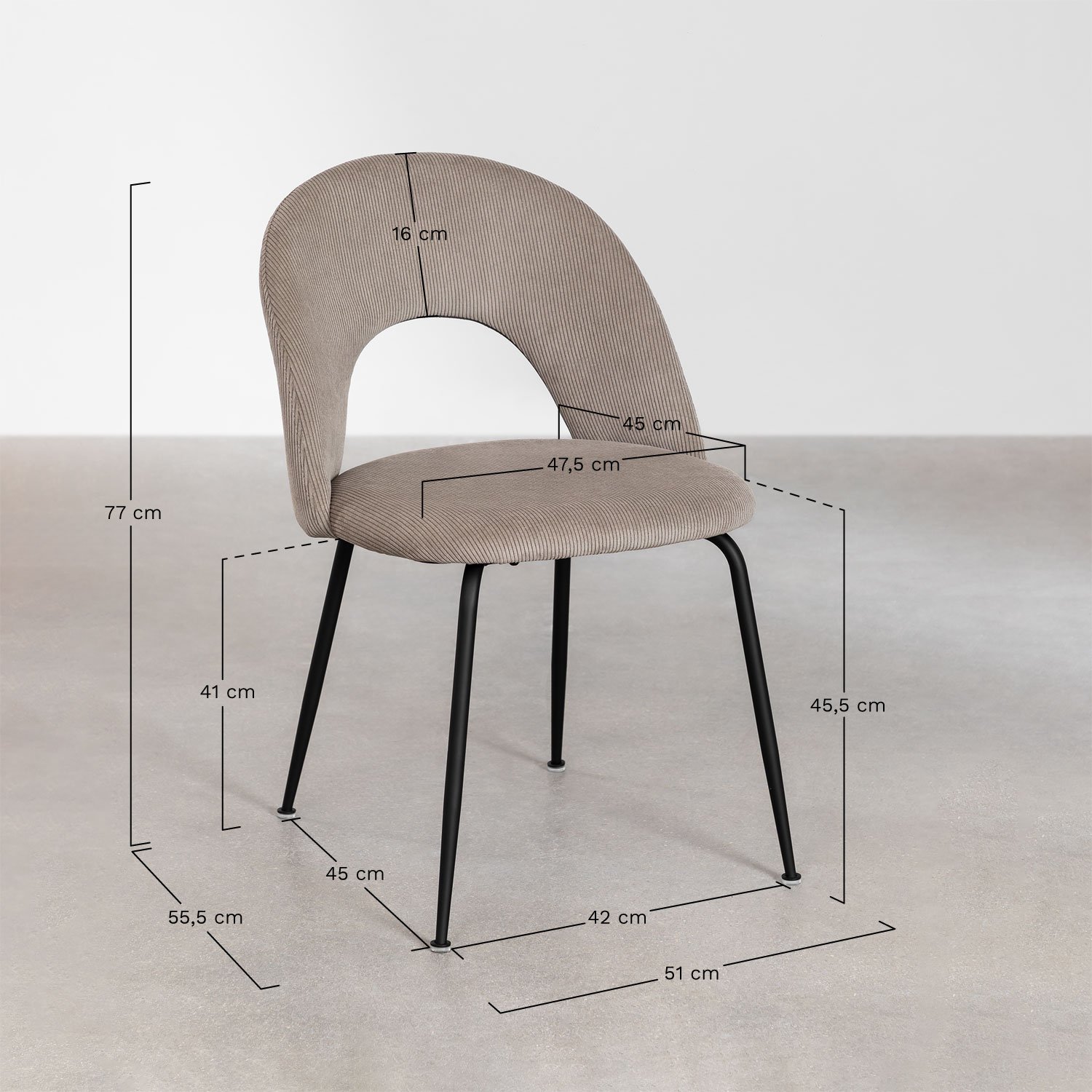 Pack de 4 chaises de salle à manger en velours Glorys    RECONFI, mesures