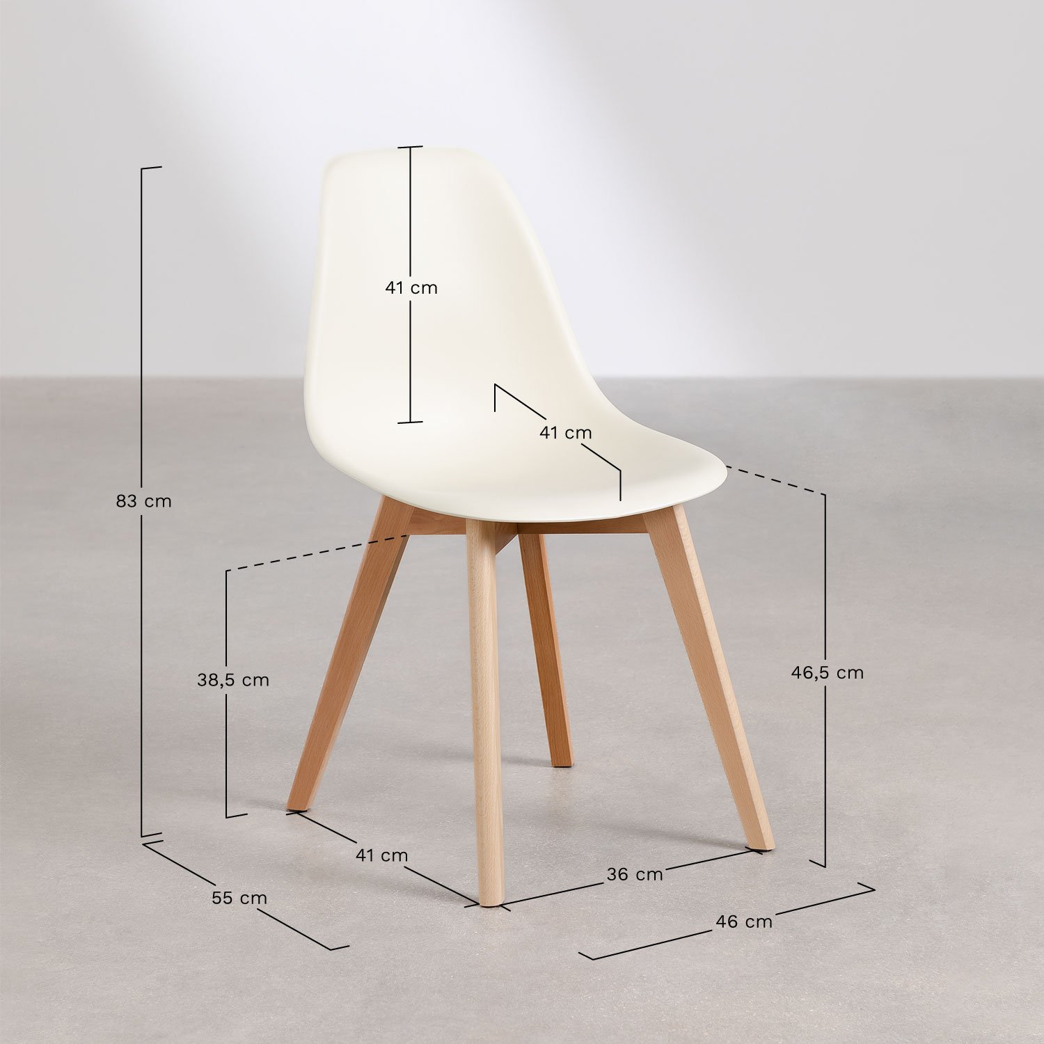 Pack de 4 chaises de salle à manger en polypropylène et bois de hêtre Scand Nordic, mesures