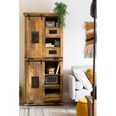 Armoire à 2 portes coulissantes en bois de manguier Uain