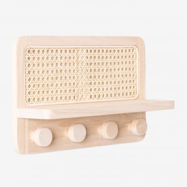 Porte-manteau Mural Avec Étagère En Rotin Riley Naturel & ↔︎ 40 Cm - Sklum