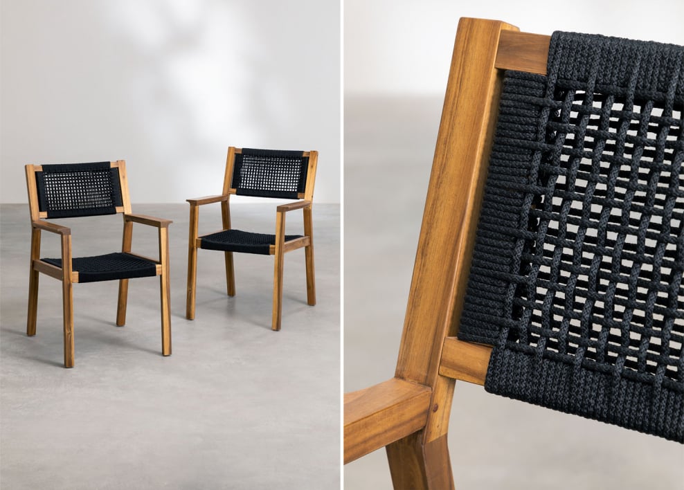 Chaise de salle à manger avec accoudoirs en bois d'acacia et corde tressée Tenay Square