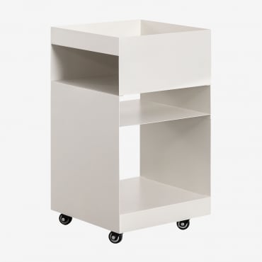 Table D'appoint Carrée Avec Roulettes Et Étagères En Acier (35x35 Cm) Rodgers Blanc Gardenia - Sklum