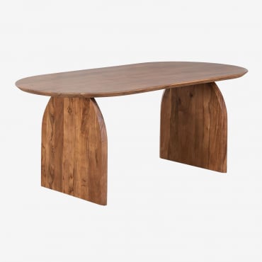 Table À Manger Ovale En Bois D'acacia (200x100 Cm) Bedum Marron Cendré - Sklum