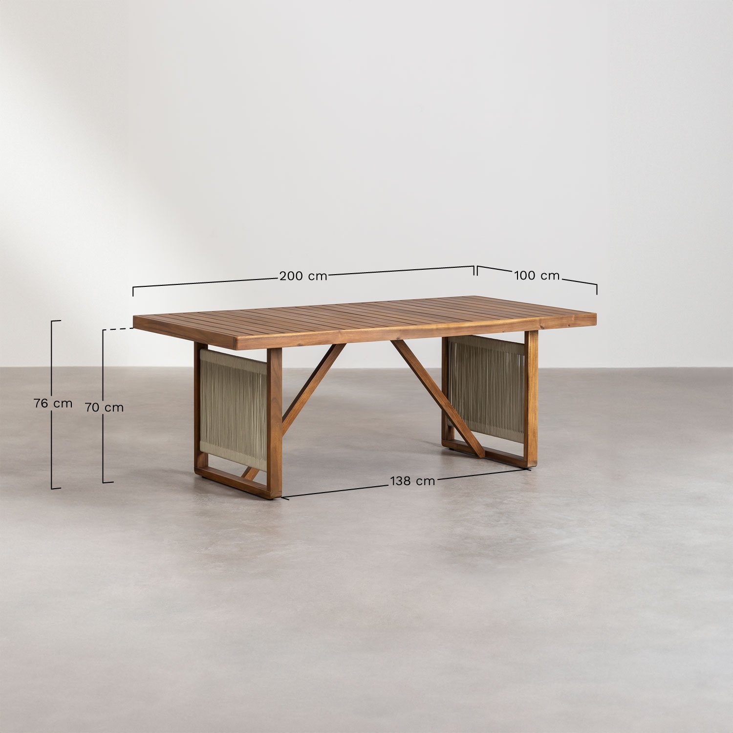 Table à manger rectangulaire en bois d'acacia (200x100 cm) Nayely, mesures