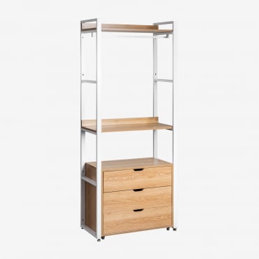 Armoire Ouverte Avec Tiroirs En Acier Et Bois Ariaster Naturel - Sklum
