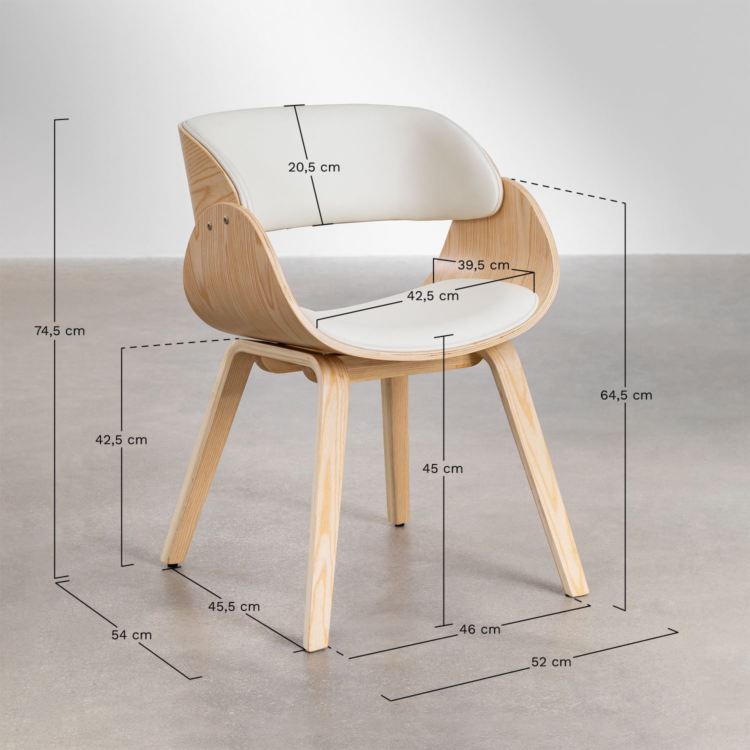 Chaise de salle à manger en bois et simili cuir Lorete, mesures