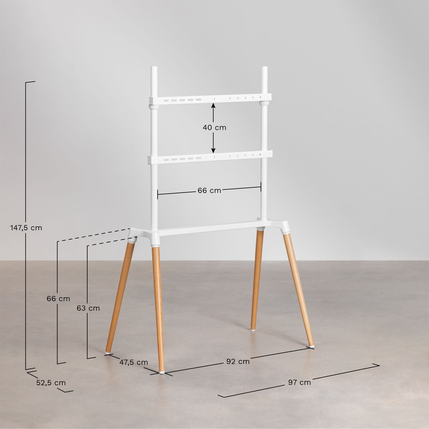 Support TV sur pied en acier et bois Rouben, mesures