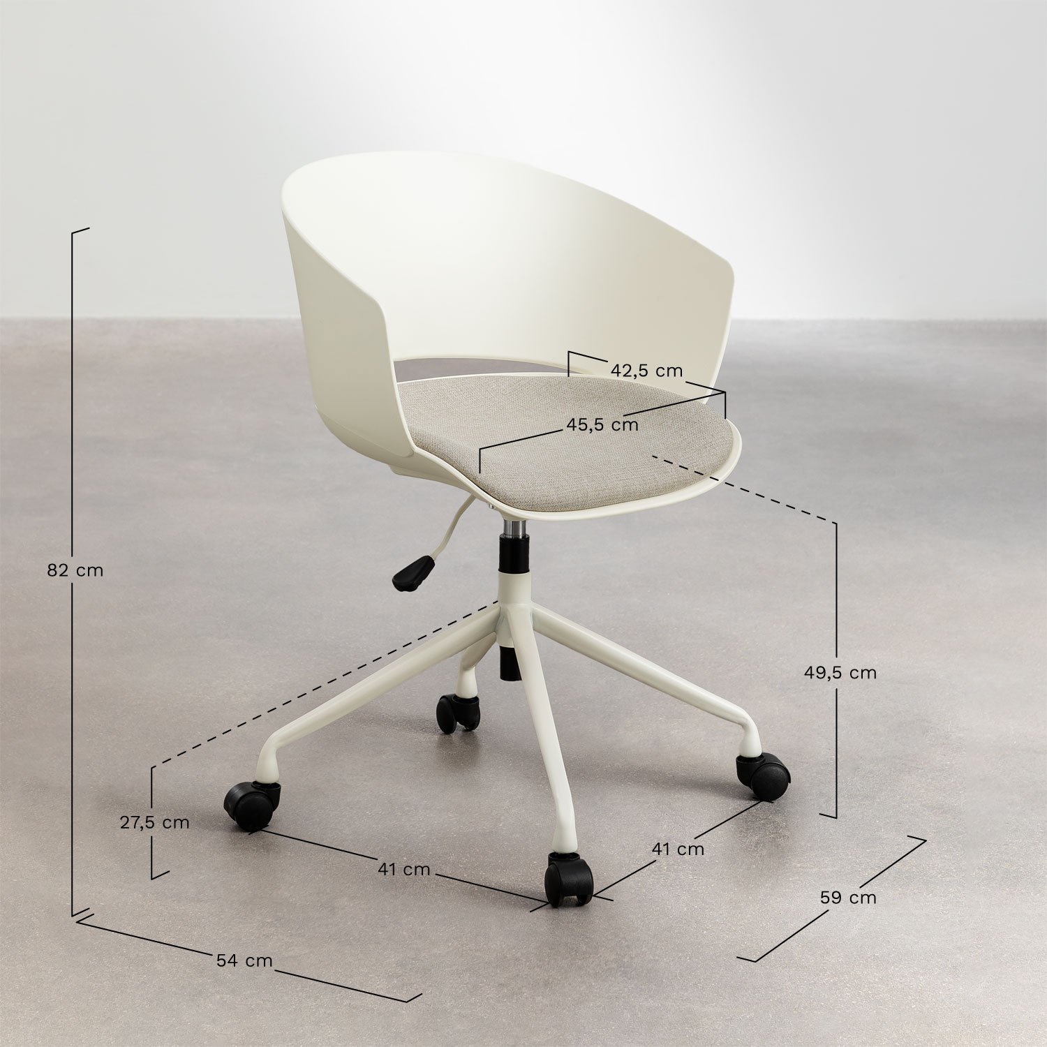 Chaise de bureau à roulettes Morgana, mesures