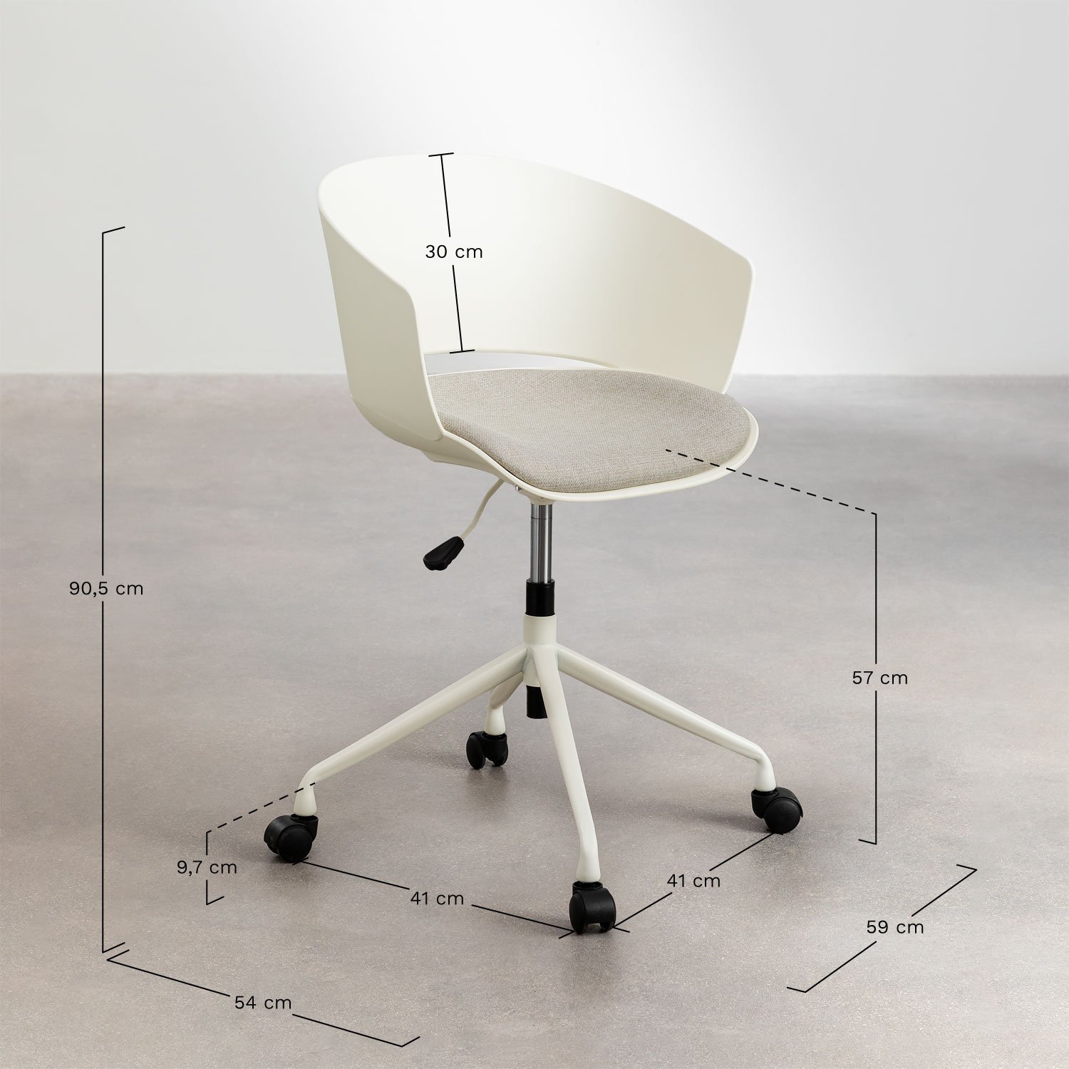 Chaise de bureau à roulettes Morgana, mesures