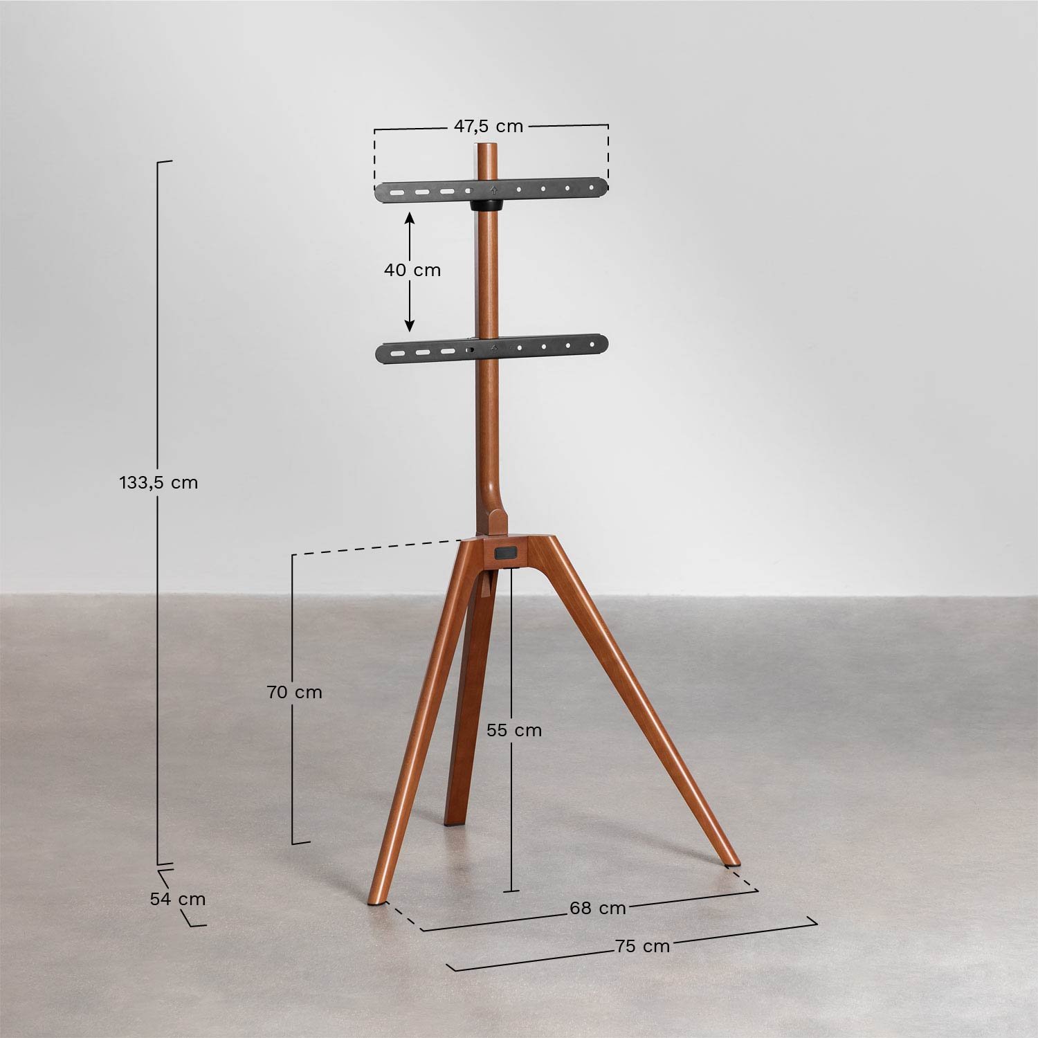 Support de sol pour téléviseur Curtiz en acier et bois, mesures