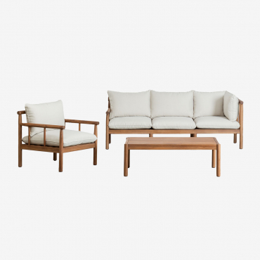 Ensemble De Salon Avec Canapé 3 Places Et Fauteuil En Bois D'acacia Melvin Brun Acacia - Sklum