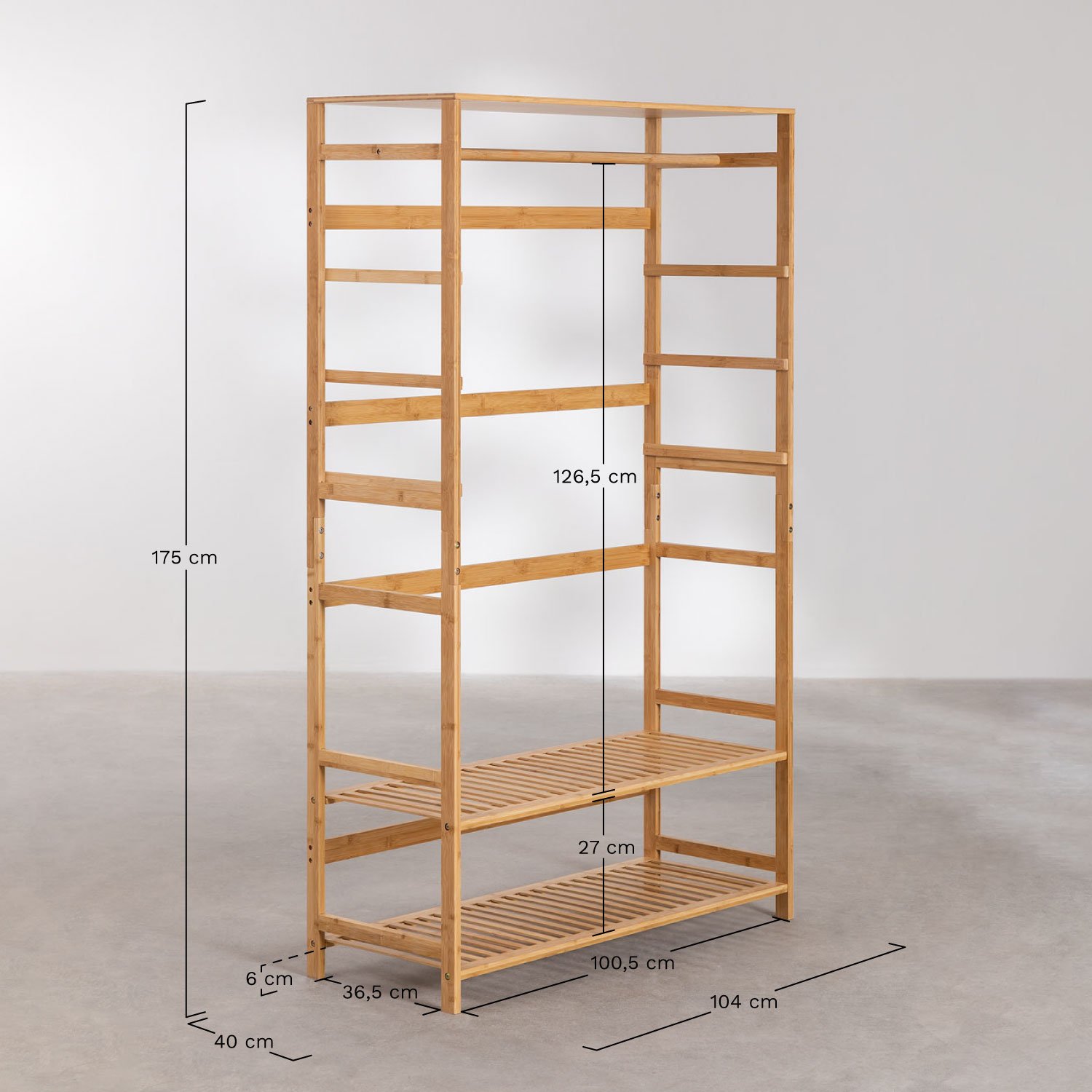 Armoire ouverte en bois de bambou Krauford, mesures