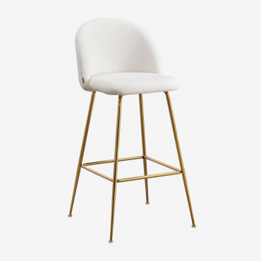 Tabouret Haut En Chenille Kana Design Blanc & ↑75 Cm & Doré - Sklum