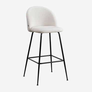 Tabouret Haut En Chenille Kana Design Blanc & ↑75 Cm & Noir - Sklum